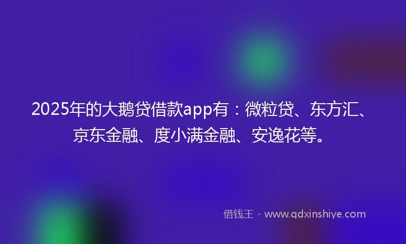 2025年的大鹅贷借款app有：微粒贷、东方汇、京东金融、度小满金融、安逸花等。