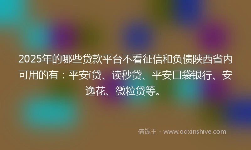 2025年的哪些贷款平台不看征信和负债陕西省内可用的有：平安i贷、读秒贷、平安口袋银行、安逸花、微粒贷等。