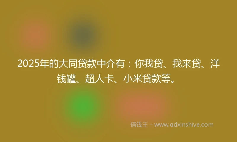 2025年的大同贷款中介有：你我贷、我来贷、洋钱罐、超人卡、小米贷款等。