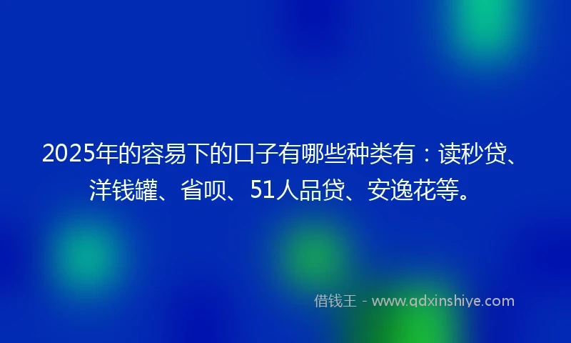 2025年的容易下的口子有哪些种类有：读秒贷、洋钱罐、省呗、51人品贷、安逸花等。