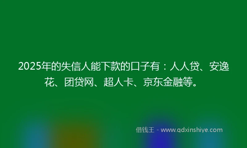 2025年的失信人能下款的口子有:人人贷、安逸花、团贷网、超人卡、京东金融等。