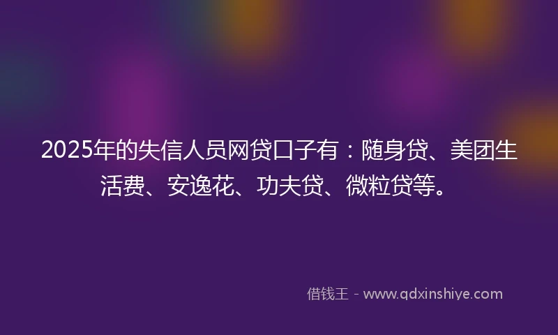 2025年的失信人员网贷口子有：随身贷、美团生活费、安逸花、功夫贷、微粒贷等。