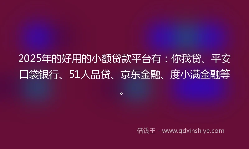 2025年的好用的小额贷款平台有：你我贷、平安口袋银行、51人品贷、京东金融、度小满金融等。