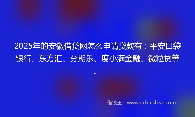 2025年的安徽借贷网怎么申请贷款有：平安口袋银行、东方汇、分期乐、度小满金融、微粒贷等。