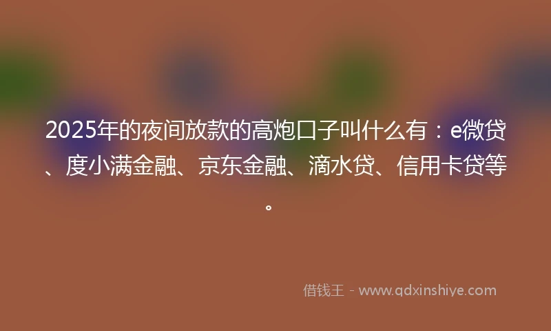2025年的夜间放款的高炮口子叫什么有：e微贷、度小满金融、京东金融、滴水贷、信用卡贷等。