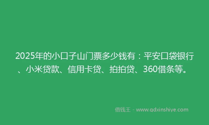 2025年的小口子山门票多少钱有：平安口袋银行、小米贷款、信用卡贷、拍拍贷、360借条等。