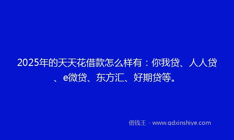 2025年的天天花借款怎么样有：你我贷、人人贷、e微贷、东方汇、好期贷等。