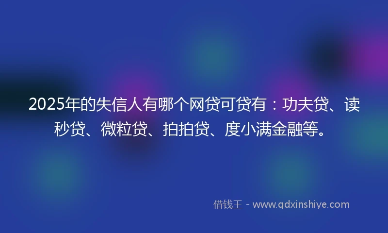 2025年的失信人有哪个网贷可贷有：功夫贷、读秒贷、微粒贷、拍拍贷、度小满金融等。