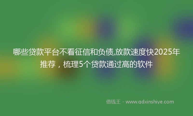 哪些贷款平台不看征信和负债,放款速度快2025年推荐，梳理5个贷款通过高的软件