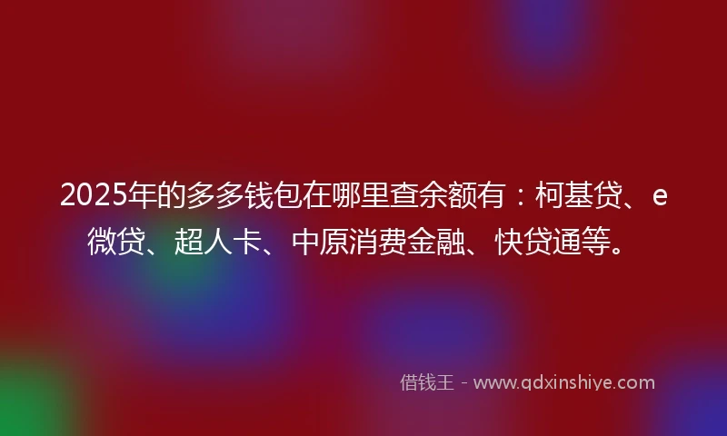 2025年的多多钱包在哪里查余额有：柯基贷、e微贷、超人卡、中原消费金融、快贷通等。