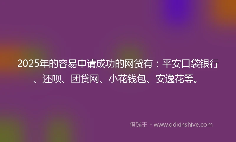 2025年的容易申请成功的网贷有：平安口袋银行、还呗、团贷网、小花钱包、安逸花等。