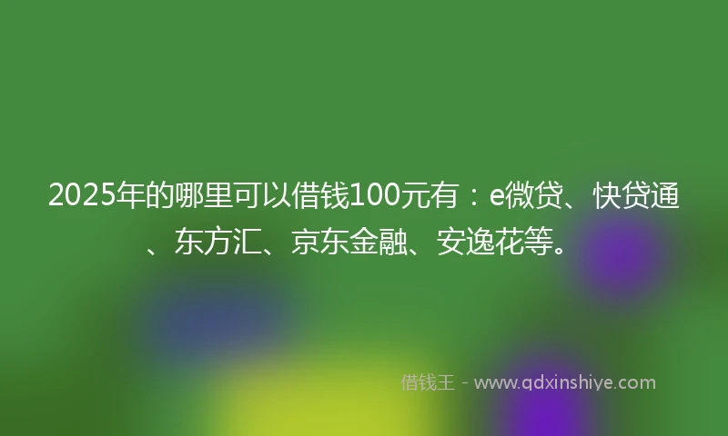 2025年的哪里可以借钱100元有：e微贷、快贷通、东方汇、京东金融、安逸花等。