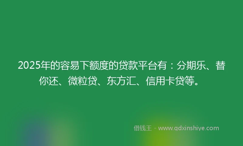 2025年的容易下额度的贷款平台有：分期乐、替你还、微粒贷、东方汇、信用卡贷等。