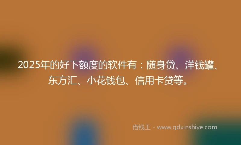 2025年的好下额度的软件有：随身贷、洋钱罐、东方汇、小花钱包、信用卡贷等。