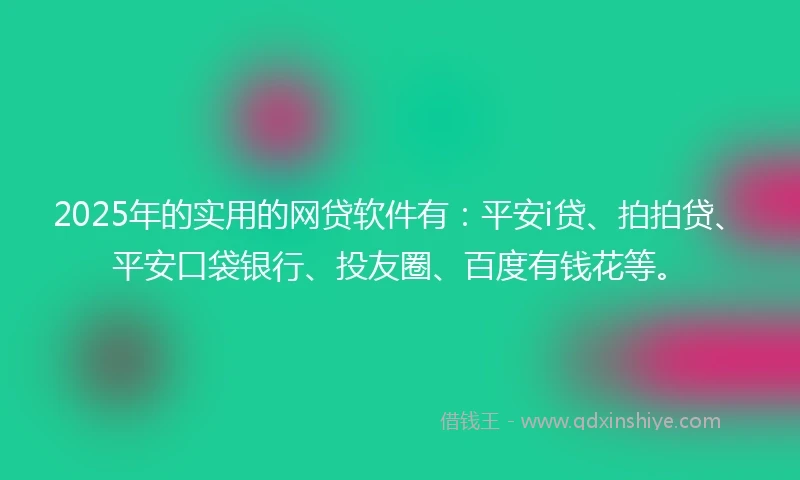2025年的实用的网贷软件有：平安i贷、拍拍贷、平安口袋银行、投友圈、百度有钱花等。