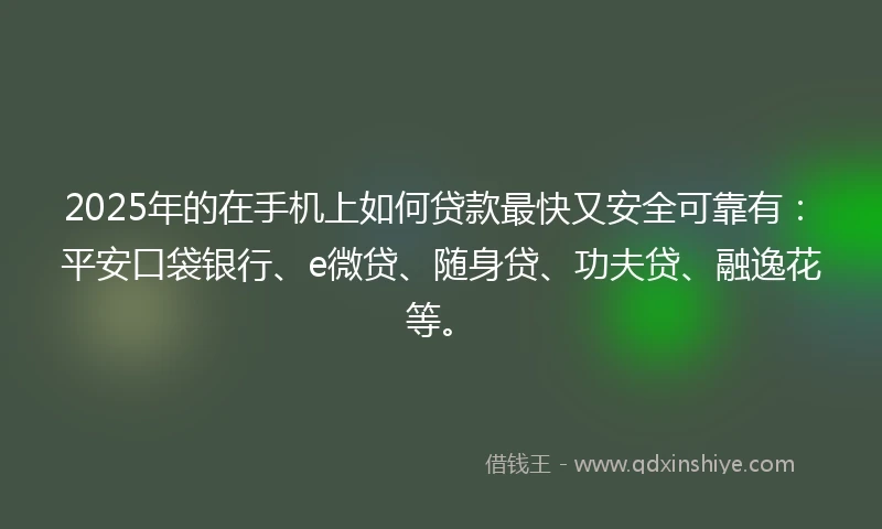 2025年的在手机上如何贷款最快又安全可靠有：平安口袋银行、e微贷、随身贷、功夫贷、融逸花等。