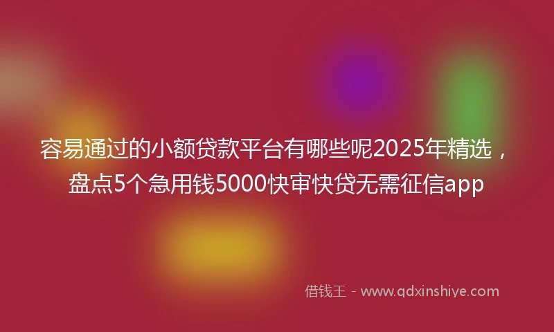 容易通过的小额贷款平台有哪些呢2025年精选，盘点5个急用钱5000快审快贷无需征信app