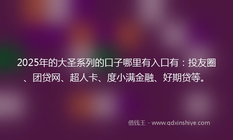2025年的大圣系列的口子哪里有入口有：投友圈、团贷网、超人卡、度小满金融、好期贷等。