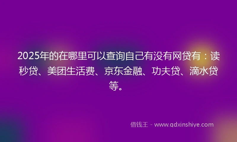 2025年的在哪里可以查询自己有没有网贷有：读秒贷、美团生活费、京东金融、功夫贷、滴水贷等。