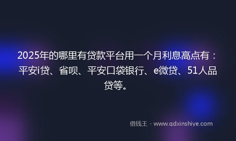 2025年的哪里有贷款平台用一个月利息高点有：平安i贷、省呗、平安口袋银行、e微贷、51人品贷等。