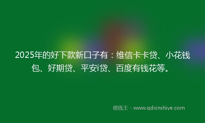 2025年的好下款新口子有：维信卡卡贷、小花钱包、好期贷、平安i贷、百度有钱花等。
