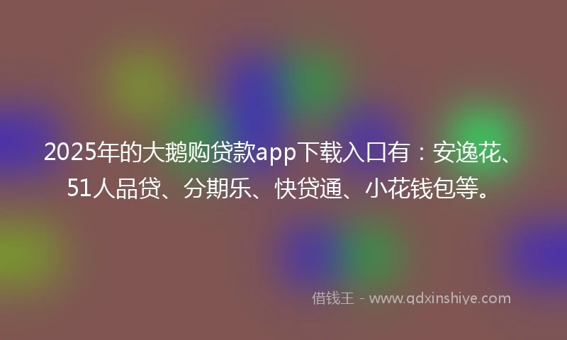 2025年的大鹅购贷款app下载入口有：安逸花、51人品贷、分期乐、快贷通、小花钱包等。