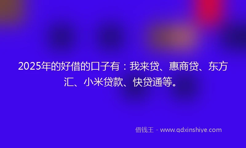 2025年的好借的口子有：我来贷、惠商贷、东方汇、小米贷款、快贷通等。