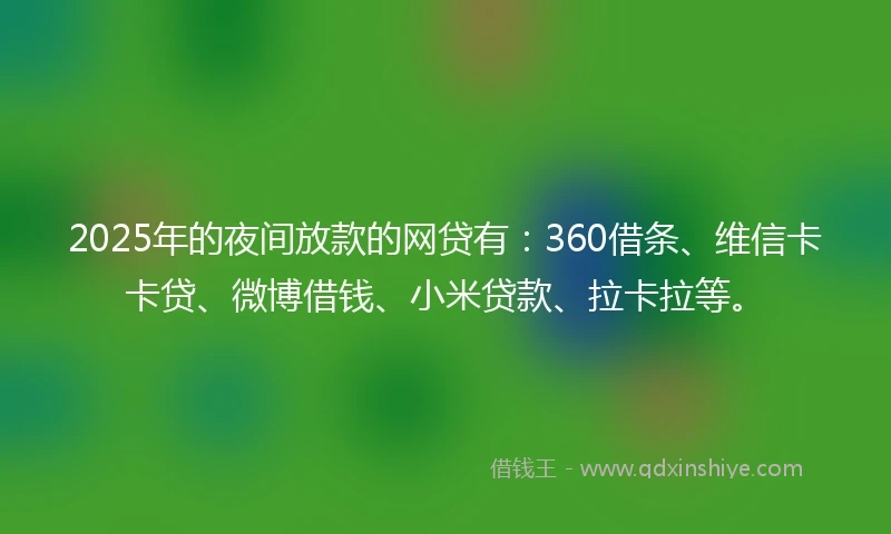 2025年的夜间放款的网贷有：360借条、维信卡卡贷、微博借钱、小米贷款、拉卡拉等。