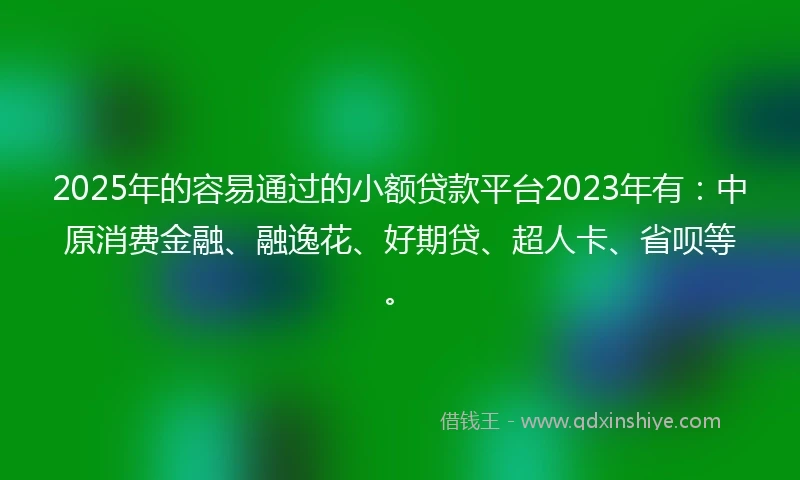 2025年的容易通过的小额贷款平台2023年有：中原消费金融、融逸花、好期贷、超人卡、省呗等。