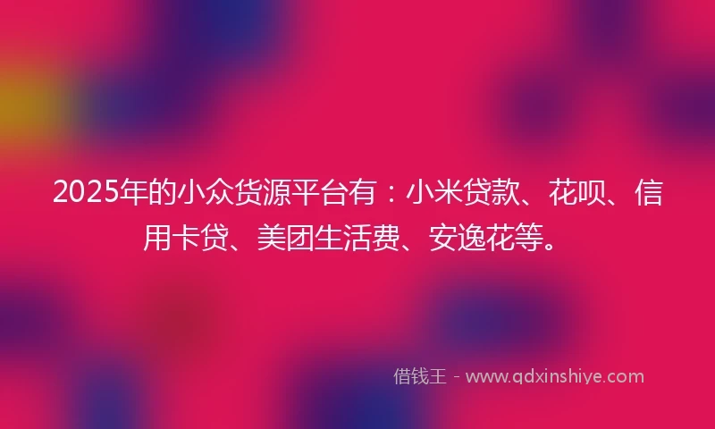 2025年的小众货源平台有：小米贷款、花呗、信用卡贷、美团生活费、安逸花等。