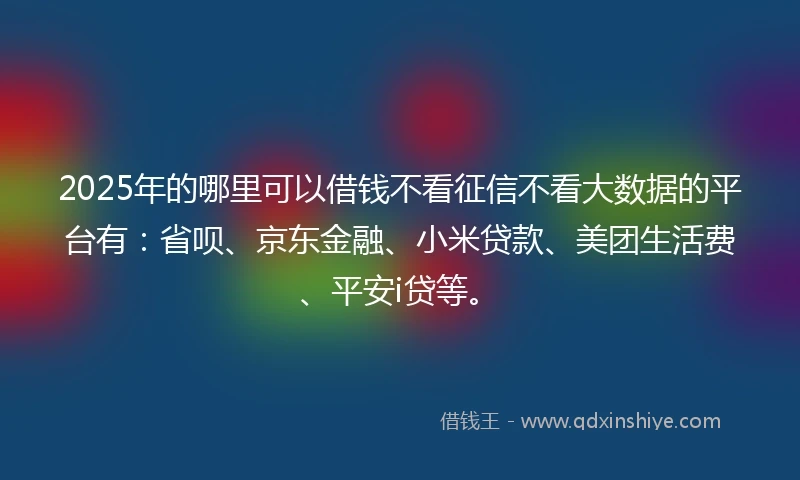 2025年的哪里可以借钱不看征信不看大数据的平台有：省呗、京东金融、小米贷款、美团生活费、平安i贷等。