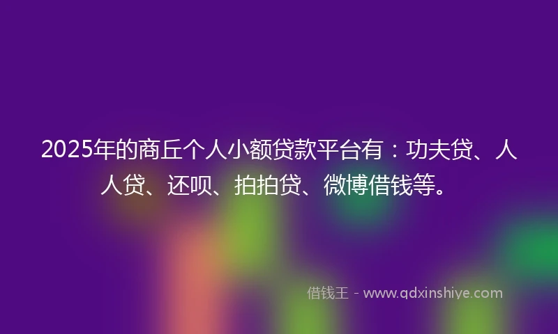 2025年的商丘个人小额贷款平台有：功夫贷、人人贷、还呗、拍拍贷、微博借钱等。