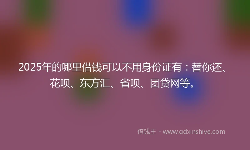 2025年的哪里借钱可以不用身份证有：替你还、花呗、东方汇、省呗、团贷网等。