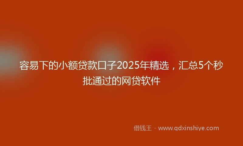 容易下的小额贷款口子2025年精选，汇总5个秒批通过的网贷软件