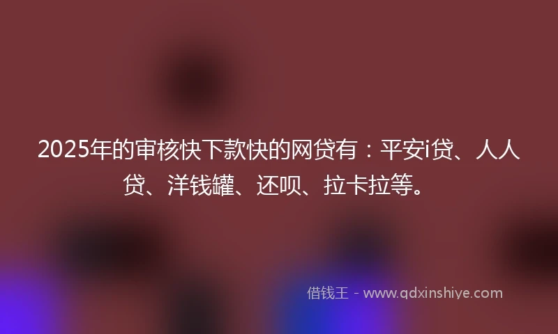 2025年的审核快下款快的网贷有：平安i贷、人人贷、洋钱罐、还呗、拉卡拉等。