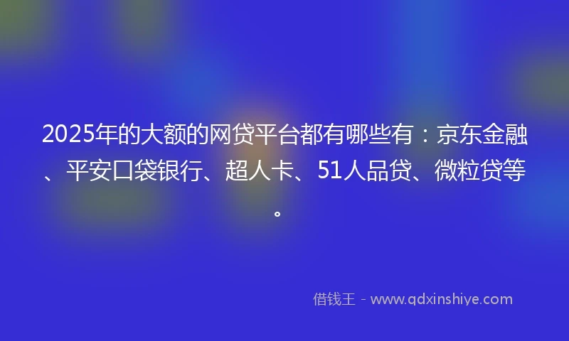 2025年的大额的网贷平台都有哪些有：京东金融、平安口袋银行、超人卡、51人品贷、微粒贷等。