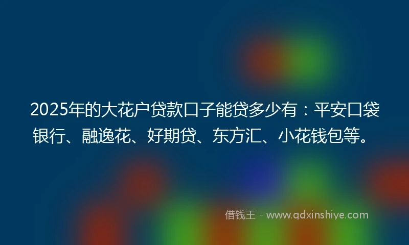 2025年的大花户贷款口子能贷多少有：平安口袋银行、融逸花、好期贷、东方汇、小花钱包等。