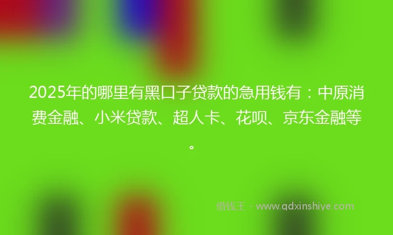 2025年的哪里有黑口子贷款的急用钱有：中原消费金融、小米贷款、超人卡、花呗、京东金融等。