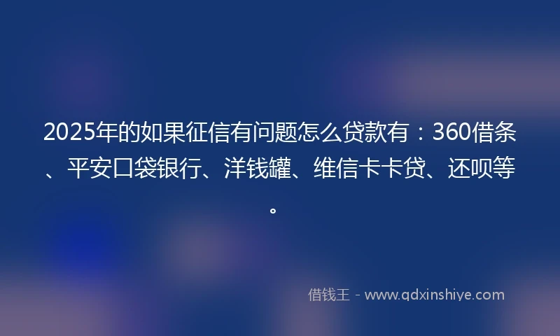 2025年的如果征信有问题怎么贷款有：360借条、平安口袋银行、洋钱罐、维信卡卡贷、还呗等。