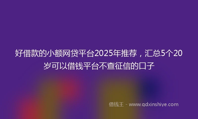 好借款的小额网贷平台2025年推荐，汇总5个20岁可以借钱平台不查征信的口子