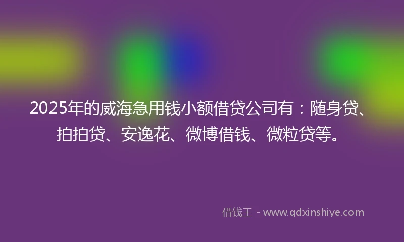 2025年的威海急用钱小额借贷公司有：随身贷、拍拍贷、安逸花、微博借钱、微粒贷等。