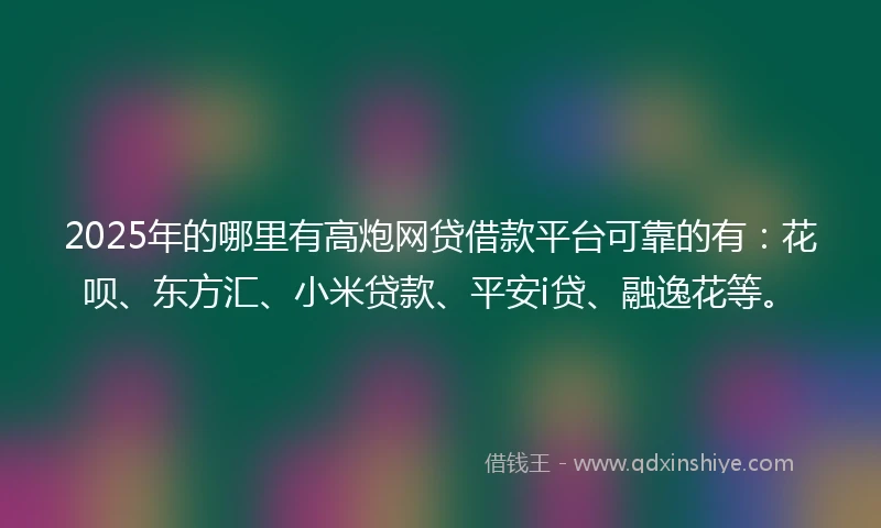2025年的哪里有高炮网贷借款平台可靠的有：花呗、东方汇、小米贷款、平安i贷、融逸花等。