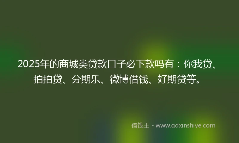 2025年的商城类贷款口子必下款吗有：你我贷、拍拍贷、分期乐、微博借钱、好期贷等。