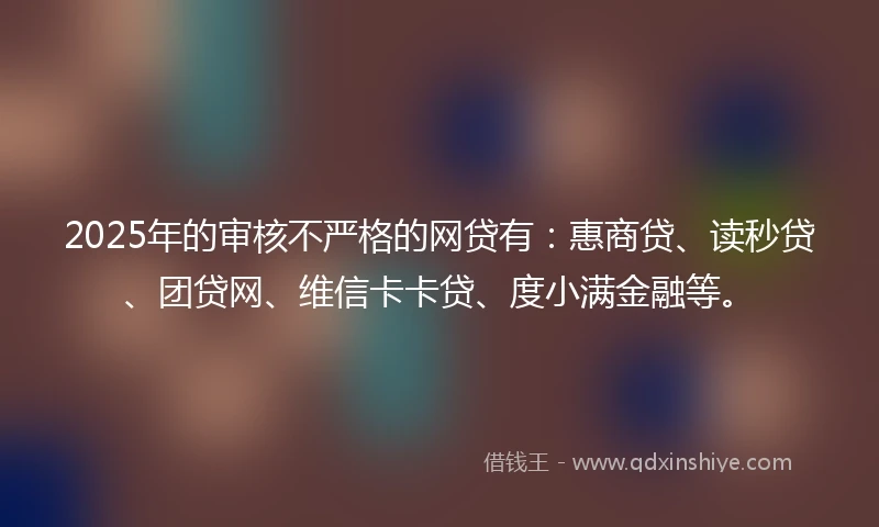 2025年的审核不严格的网贷有:惠商贷、读秒贷、团贷网、维信卡卡贷、度小满金融等。