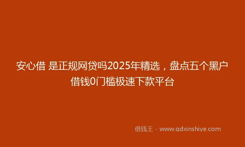 安心借 是正规网贷吗2025年精选，盘点五个黑户借钱0门槛极速下款平台