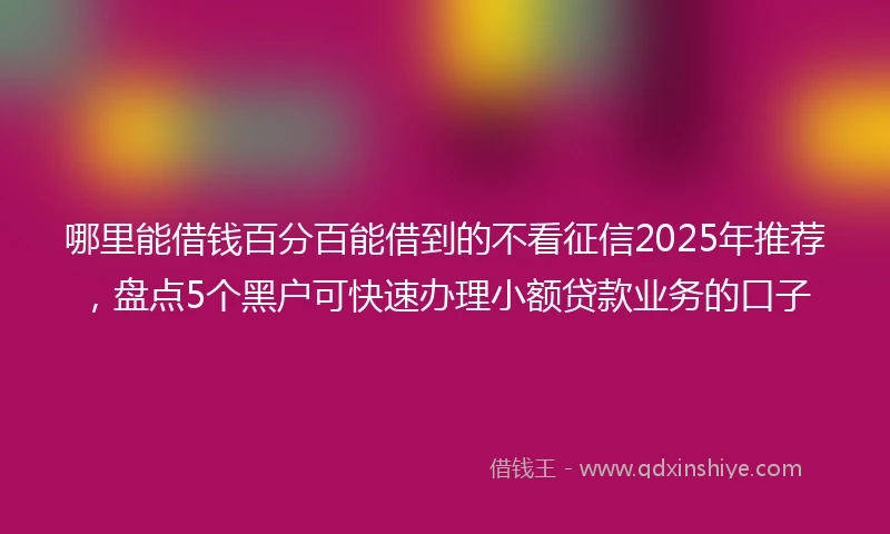 哪里能借钱百分百能借到的不看征信2025年推荐，盘点5个黑户可快速办理小额贷款业务的口子