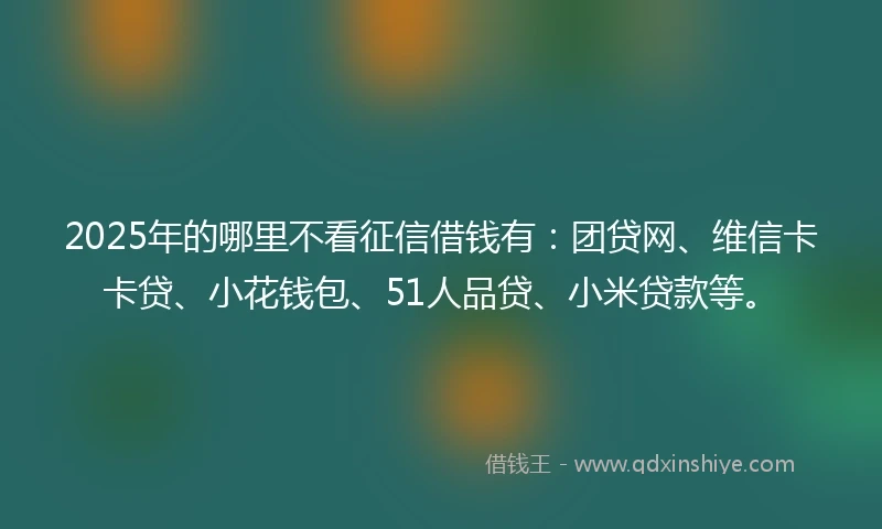 2025年的哪里不看征信借钱有：团贷网、维信卡卡贷、小花钱包、51人品贷、小米贷款等。