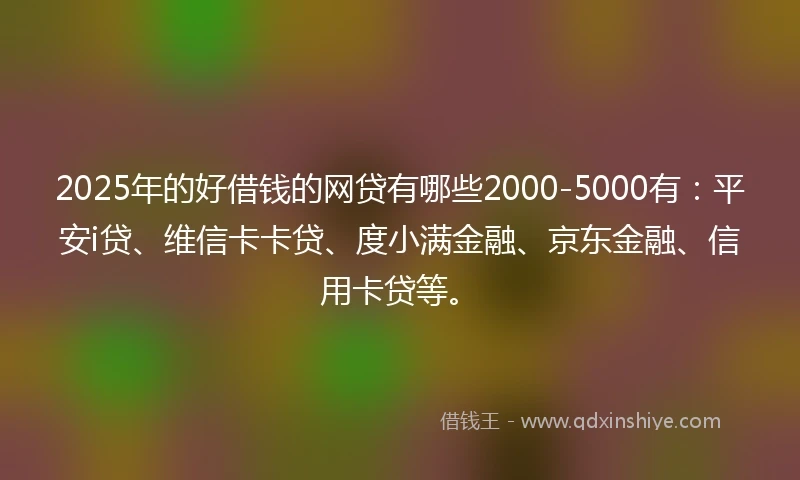 2025年的好借钱的网贷有哪些2000-5000有：平安i贷、维信卡卡贷、度小满金融、京东金融、信用卡贷等。