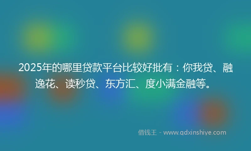 2025年的哪里贷款平台比较好批有：你我贷、融逸花、读秒贷、东方汇、度小满金融等。