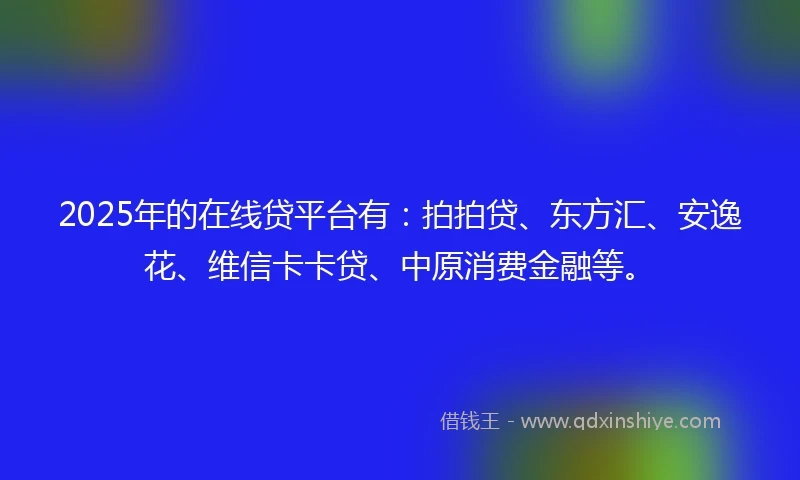 2025年的在线贷平台有：拍拍贷、东方汇、安逸花、维信卡卡贷、中原消费金融等。